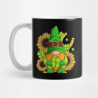 Sunflower Gnome and Shamrock Happy St Patricks Day Mug